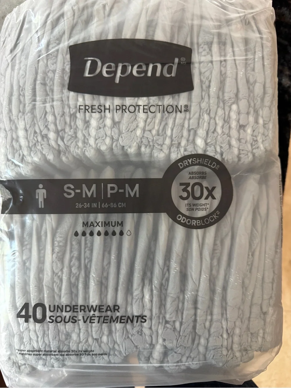 Men's Gray Maximum Absorbency Underwear - S/M
